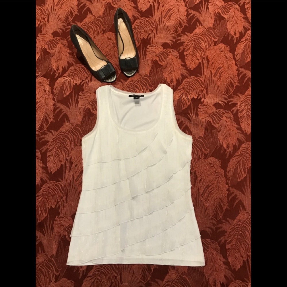 WHBM White w/silver Flowing Top